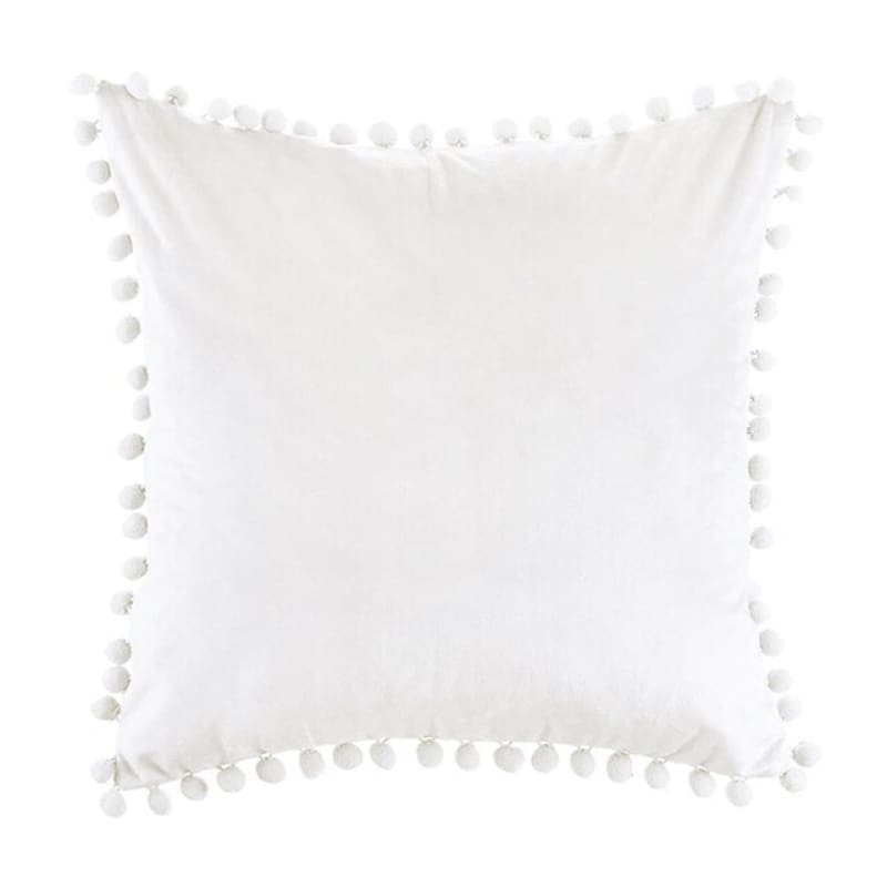 Coussin Voyageur | Housse de Coussin Pompon | Blanc / China